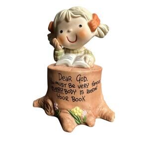 Dear God Kids Girl on a Tree Stump Figurine